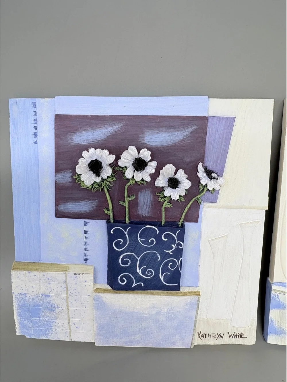 Set of 2 Handmade 3D Mixed Media Floral Wall Art Panels